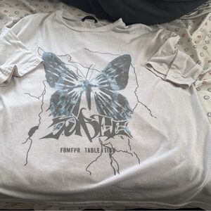 SHEIN White Short Sleeve Tee with Blue Butterfly Graphic